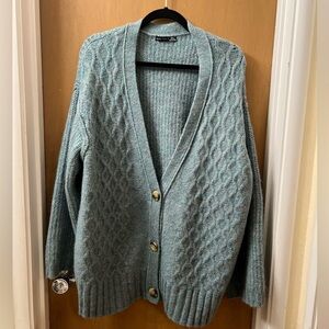 Women’s light blue chunky oversized cardigan, Black Tape brand. Size large.